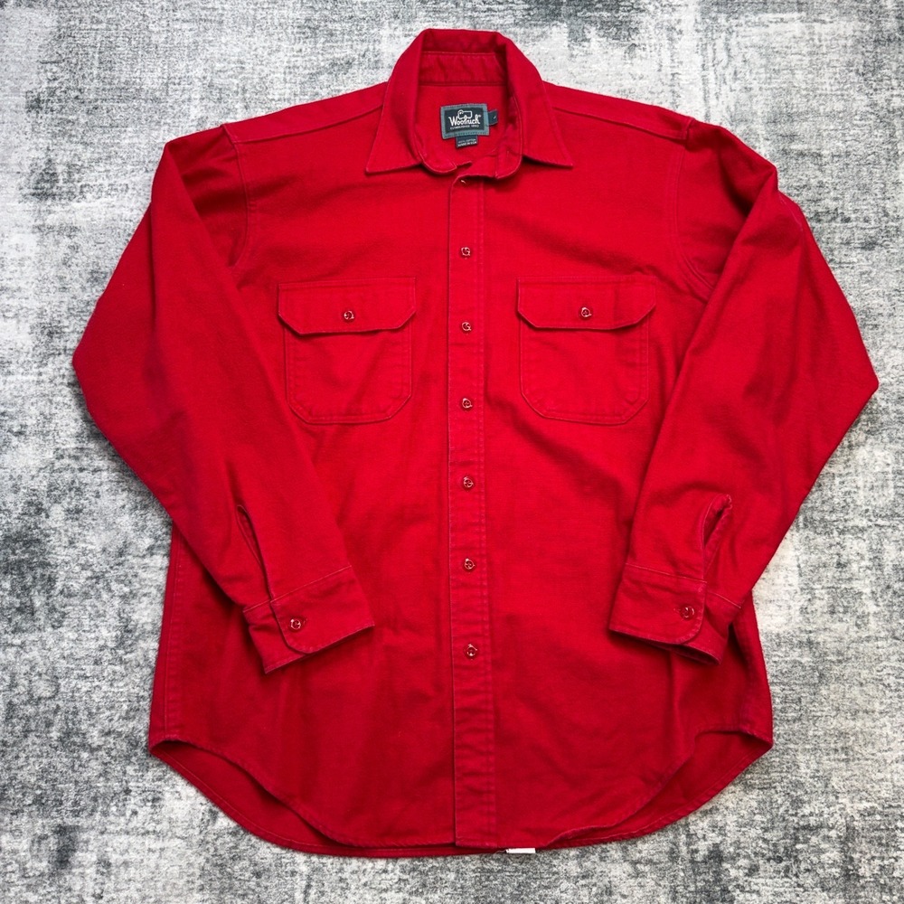 VTG Woolrich Shirt Mens Large Red Chamois Cloth Flannel Heavy Workwear Chore 90s - Picture 2 of 10